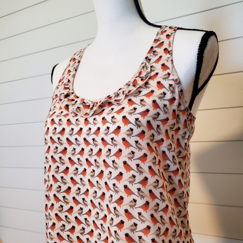 Candie's Sleeveless Orange Bird Pattern Blouse